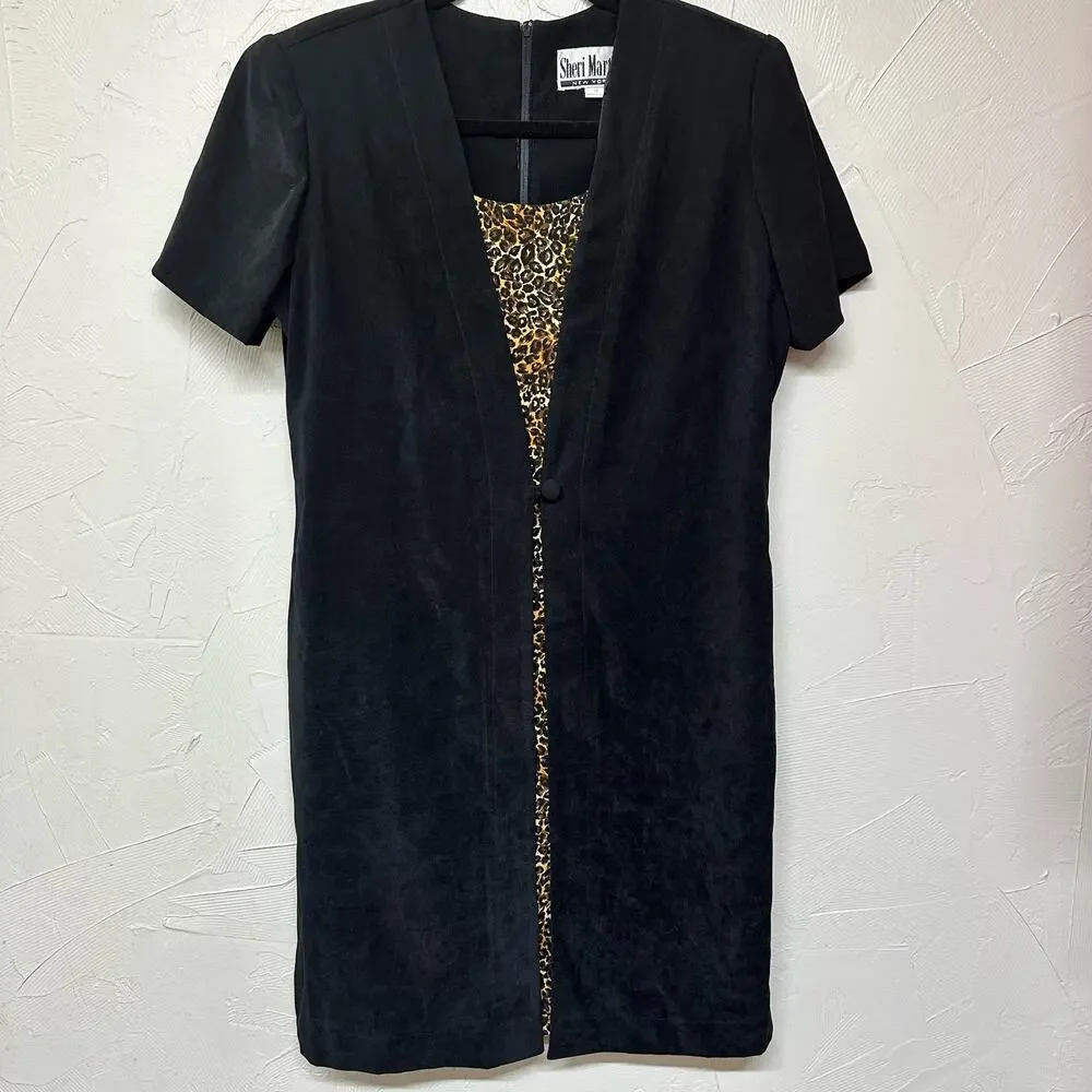 Vintage Black Cardigan Dress Leopard Print Mob Wife by Sheri Martin Size 12 - Picture 6 of 6